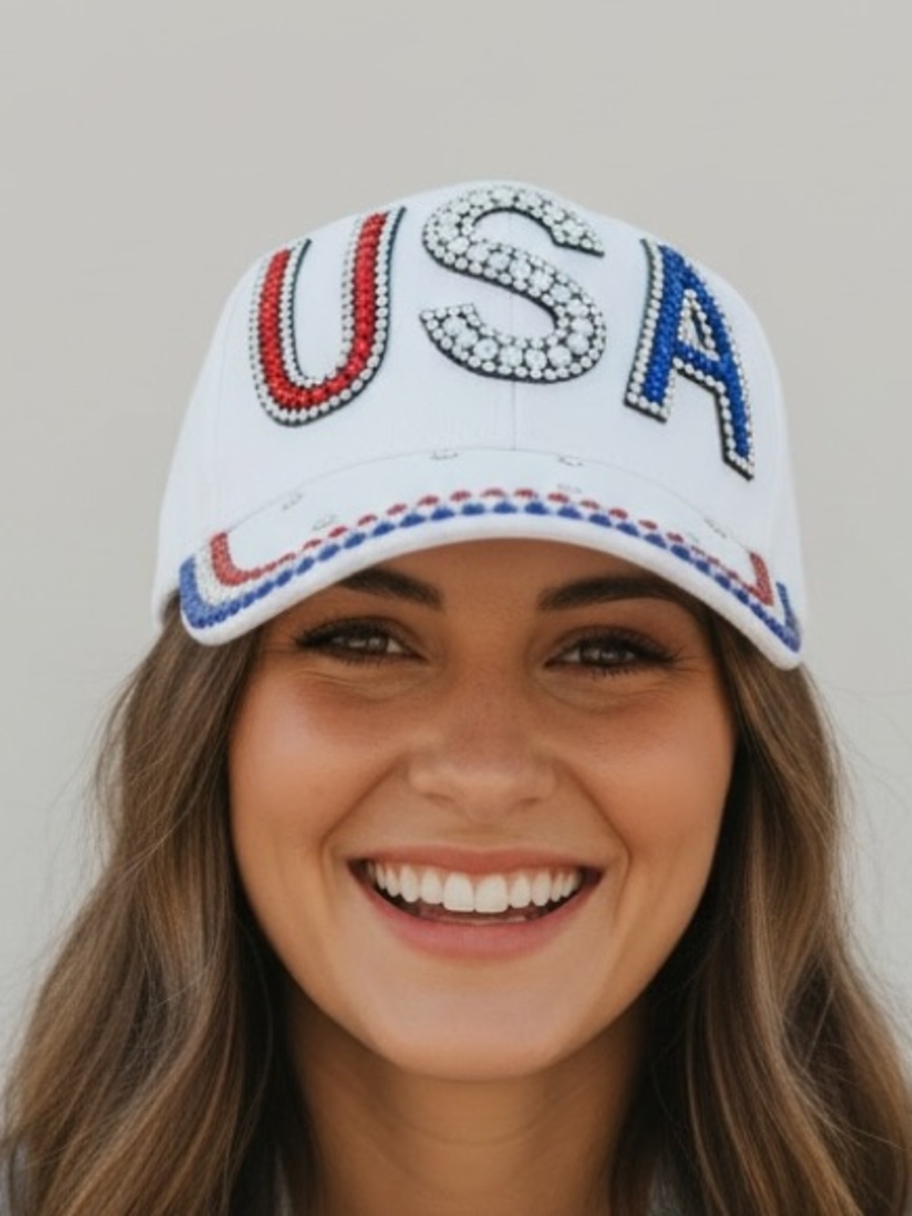 NWT! USA Blinged Out Baseball Cap, White, O/S